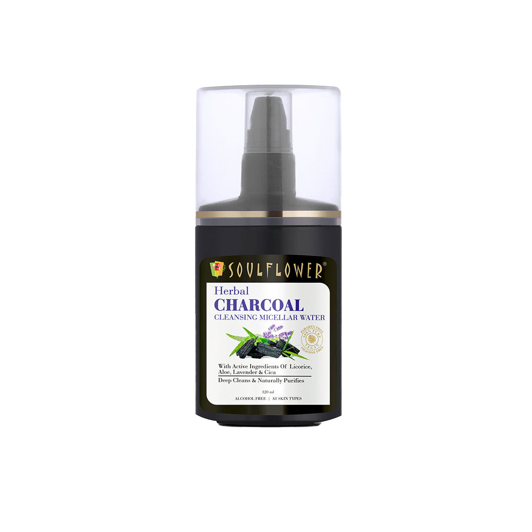 Vanity Wagon | Buy Soulflower Herbal Charcoal Micellar Water Soap Free Acne Face Cleanser