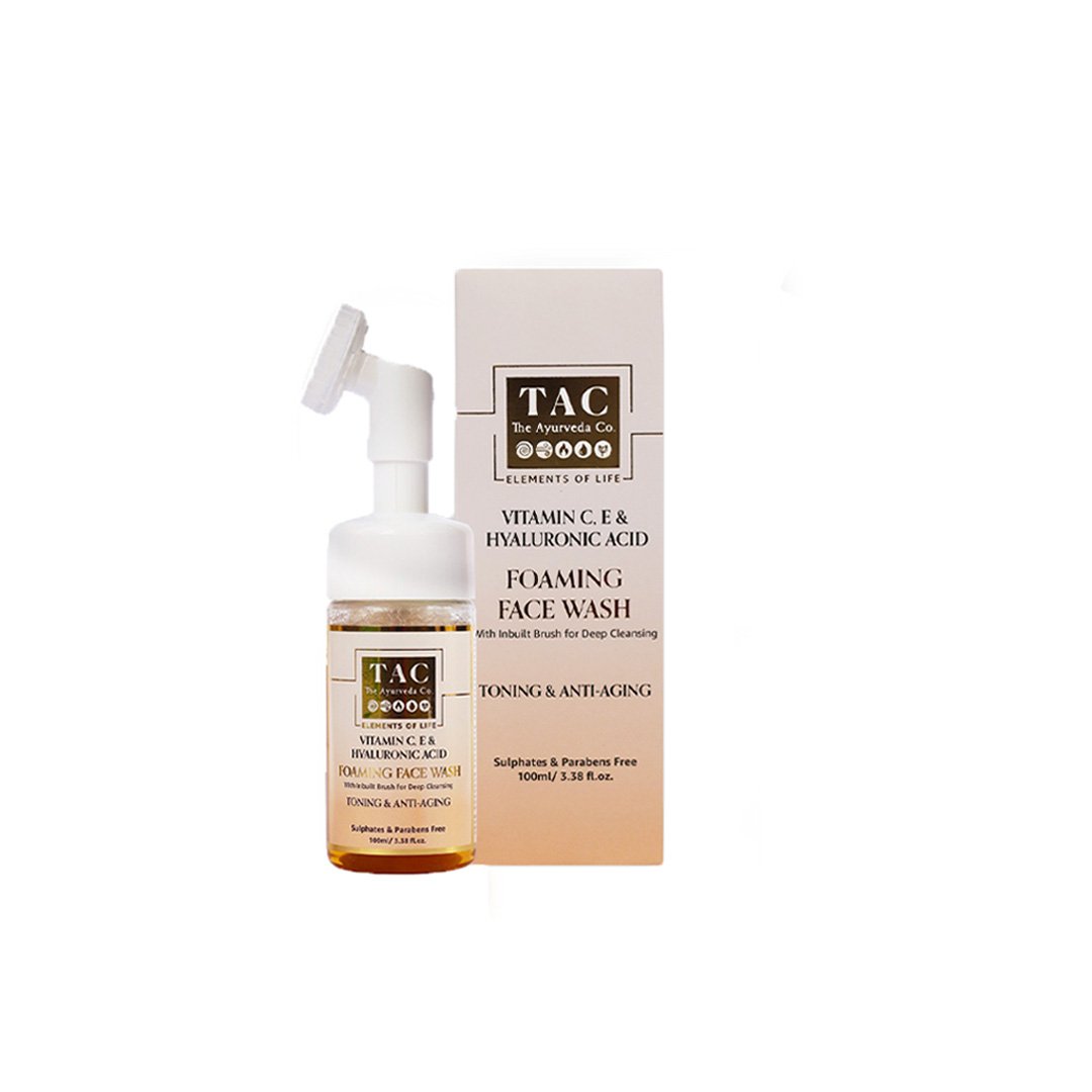 Vanity Wagon | Buy TAC - The Ayurveda Co. Vitamin C Foaming Face Wash with Built-In Brush for Deep Cleansing