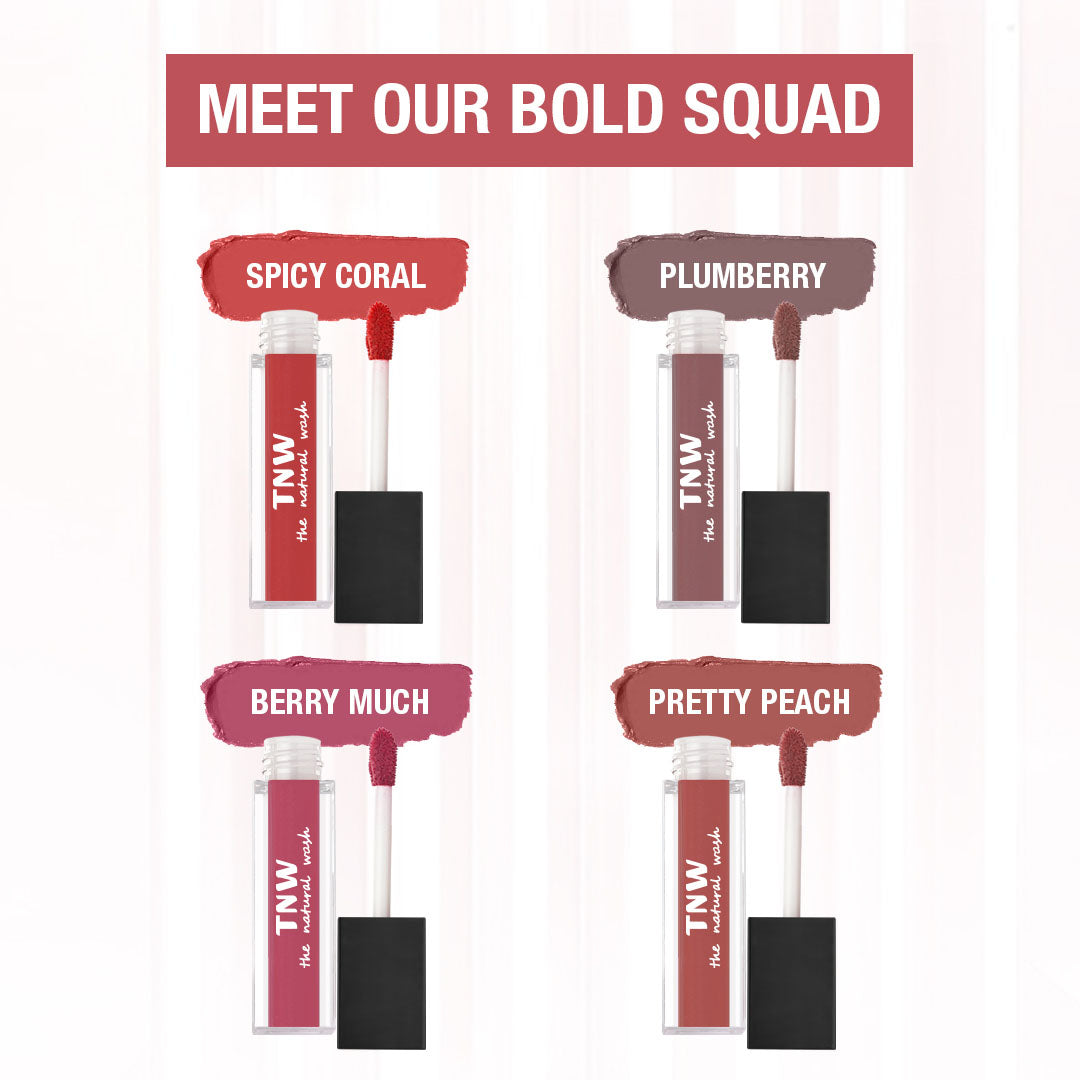 TNW-The Natural Wash Matte Velvet Longstay Liquid Lipstick Mini, Bold Squad