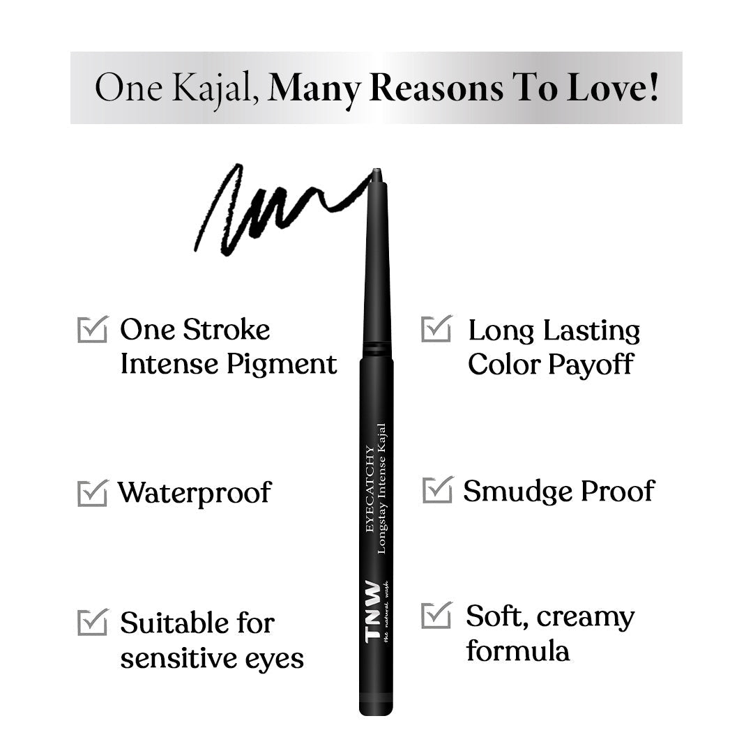 Buy TNW-The Natural Wash Eyecatchy Longstay Intense Kajal with Sunflower Seed Oil & Vitamin E, Black Pearl | Vanity Wagon