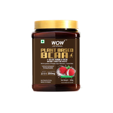 Vanity Wagon | Buy WOW Life Science Plant Based BCAA Supplement for Muscle Recovery, Litchi