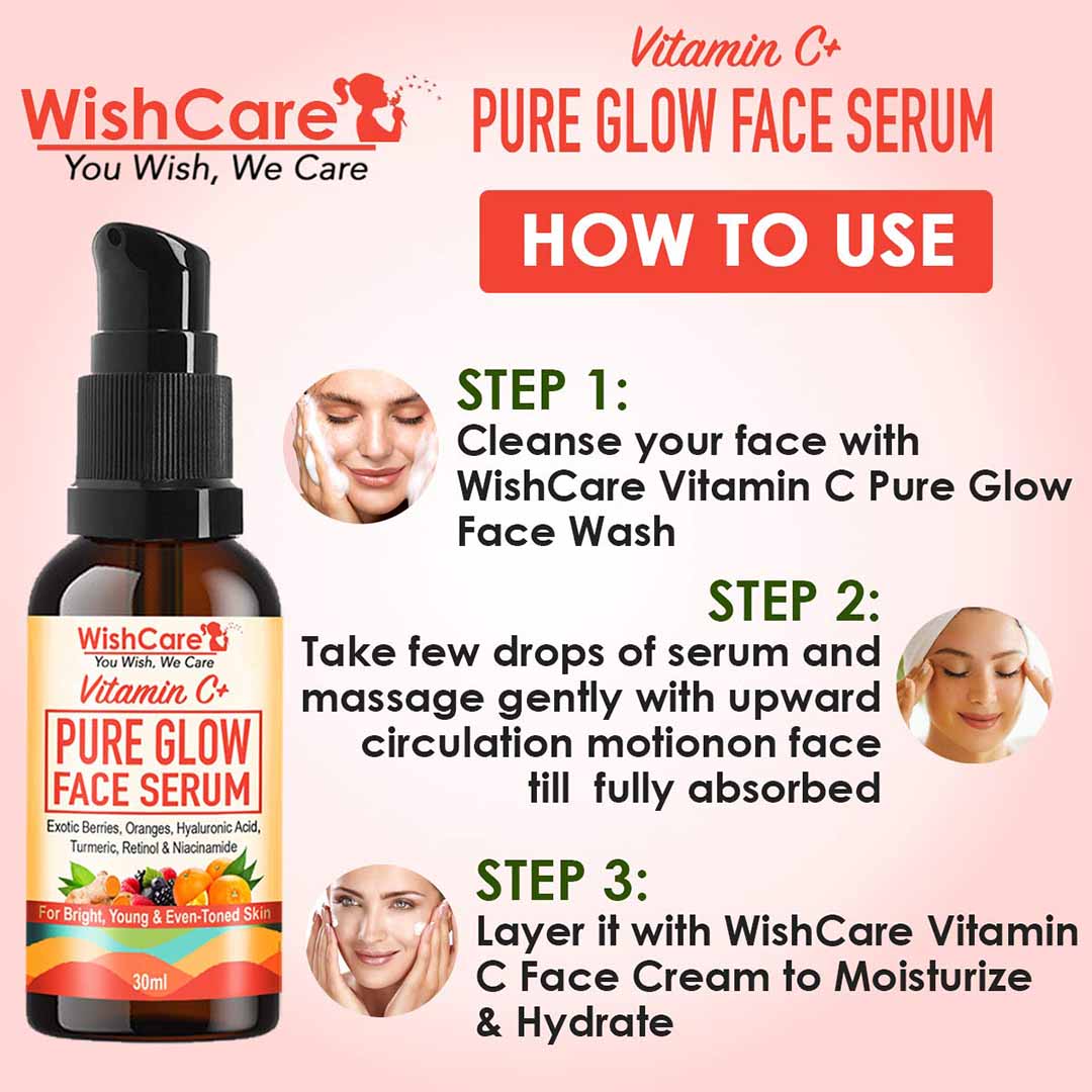 Vanity Wagon | Buy WishCare Vitamin C+ Pure Glow Face Serum With Hyaluronic Acid, Retinol, Niacinamide, Oranges, Berries & Turmeric