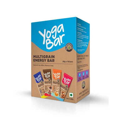 Yoga Bar Multigrain Energy Bar Variety Box (Vanilla Almond, Orange Cashew, Chocolate Chunk Nut, Nuts and Seeds) Box of 10 Bars - 38gm X 10 Bars - Front View